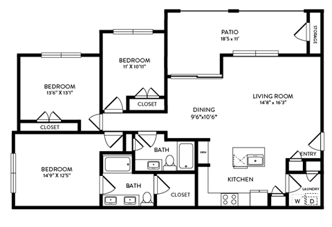 floor plan for the Buttercup floor plan at the Avery Oaks apartments