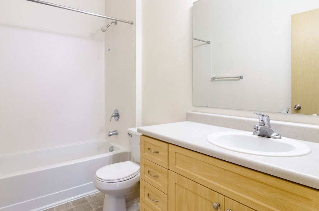 Model Second Bathroom at Abbey Rowe Apartments in Olympia, Washington, WA