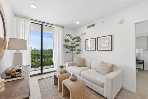 3 Bedroom Unit, living room, at Alvorada on the Bay in North Miami Beach, FL