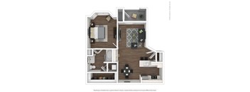 A1 3D floor plan furnished. 1 bed, 1 bath, Asheville at Spring Branch in Houston, TX