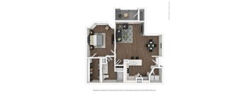 A2 3D floor plan furnished, 1 bed, 1 bath, A1 3D floor plan furnished. 1 bed, 1 bath, Asheville at Spring Branch in Houston, TX