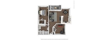 B1 3D floor plan furnished, 2 bed, 1 bath, A1 3D floor plan furnished. 1 bed, 1 bath, Asheville at Spring Branch in Houston, TX