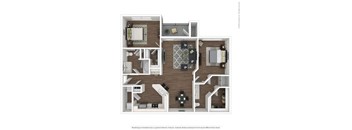 B2 3D floor plan, 2 bed, 2 bath, A1 3D floor plan furnished. 1 bed, 1 bath, Asheville at Spring Branch in Houston, TX
