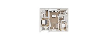 A 3D rendered apartment floor plan for Chapel Park's B1