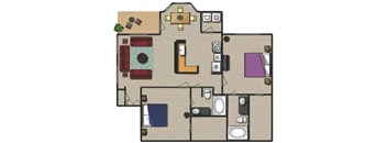 A floor plan of a house with a kitchen, living room, and bathroom.