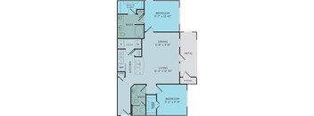 B2 floor plan, 2bed 2bath and 1,065 square feet. Hilltops in Conroe, TX