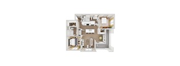 A 3D rendered apartment floor plan for Chapel Park's B2