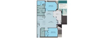 B3 sunroom floor plan, 2bed 2bath and 1,239 square feet. Hilltops in Conroe, TX