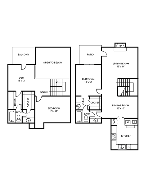 Arlington floor plan, 2 bed, 2.5 bath, 1602sf, Chisholm Place Apartments in Plano, TX