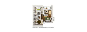 B6 floor plan 3D rendering furnished at Windridge on the Parkway in Dallas, TX