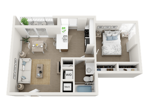 1 bedroom 1 bathroom floor plan J at Blue Lagoon 7, Miami, Florida