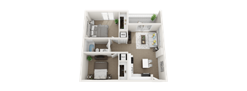 2 bedroom 1 bathroom floor plan at Blue Lagoon 7, Florida, 33126