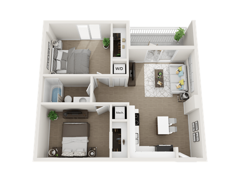 2 bedroom 1 bathroom floor plan at Blue Lagoon 7, Florida, 33126