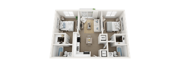 2 bedroom 2 bathroom floor plan at Blue Lagoon 7, Miami, FL