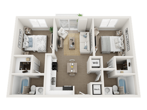 2 bedroom 2 bathroom floor plan at Blue Lagoon 7, Miami, FL