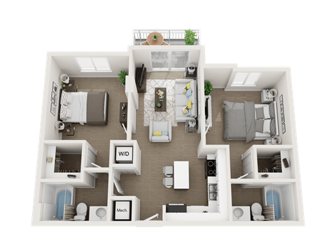 2 bedroom 2 bathroom floor plan Aat Blue Lagoon 7, Miami, 33126