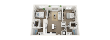 2 bedroom 2 bathroom floor plan B at Blue Lagoon 7, Miami, Florida