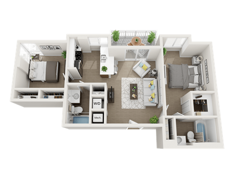 2 bedroom 2 bathroom floor plan E at Blue Lagoon 7, Florida, 33126