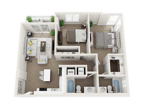 2 bedroom 2 bathroom floor plan D at Blue Lagoon 7, Florida