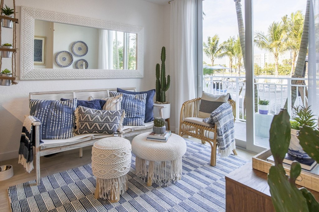 Sofa with cusions and decor at Blue Lagoon 7, Miami, Florida