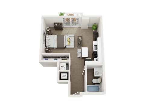 1 bedroom 1 bathroom floor plan E at Blue Lagoon 7, Florida