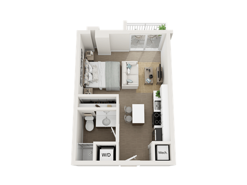 1 bedroom 1 bathroom floor plan B at Blue Lagoon 7, Miami, 33126