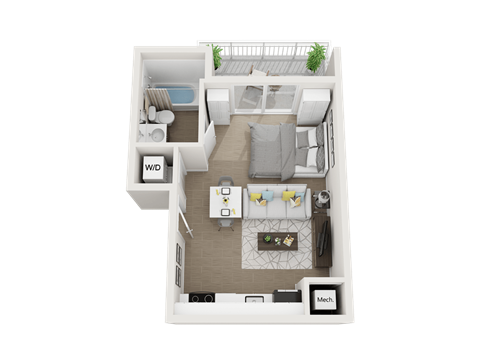 1 bedroom 1 bathroom floor plan at Blue Lagoon 7, Miami, FL, 33126