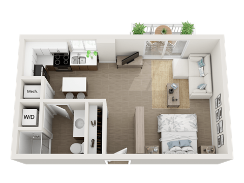 1 bedroom 1 bathroom floor plan D at Blue Lagoon 7, Miami