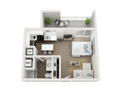 1 bedroom 1 bathroom floor plan Aat Blue Lagoon 7, Miami, FL