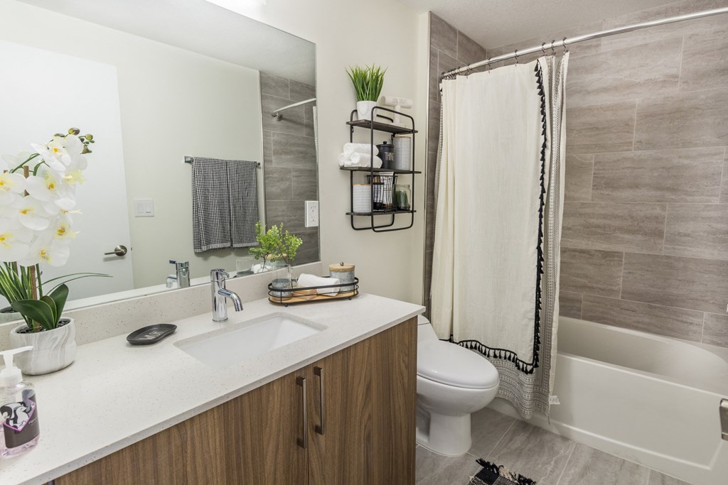 Renovated Bathrooms With Quartz Counters at Bay Village1, Palmetto Bay, FL, 33157