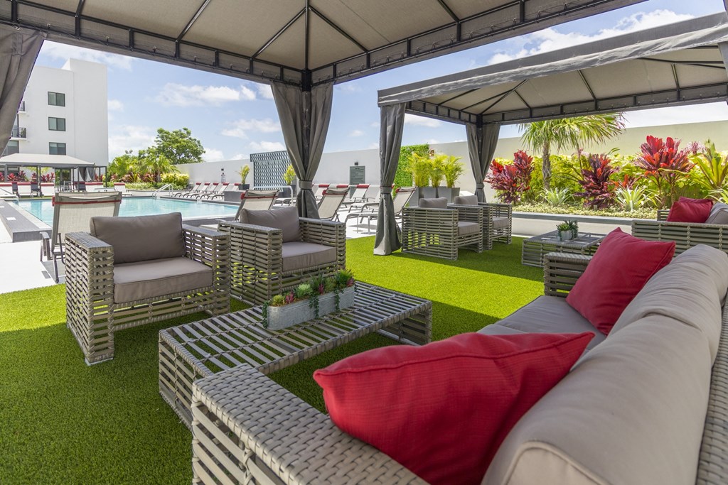 Cabana seating at the pool at Bay Village1, Florida