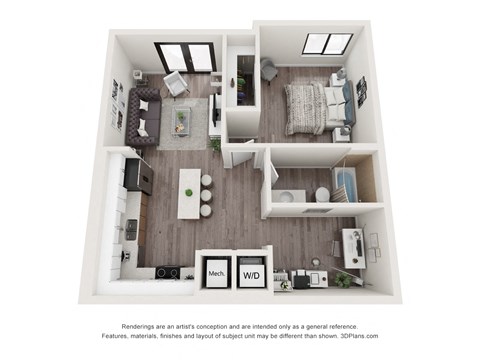 Aria 1 Bedroom 1 Bath Floor Plan at Bay Village1, Palmetto Bay, 33157
