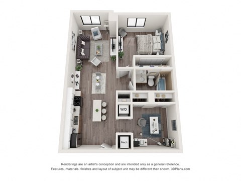 Ansel 1 Bed 1 Bath Floor Plan at Bay Village1, Palmetto Bay