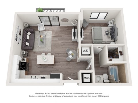 1 Bed 1 Bath Floor Plan at Bay Village1, Palmetto Bay, FL, 33157