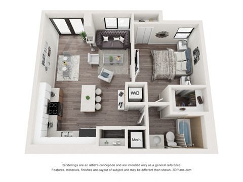 1 Bedroom 1 Bathroom Floor Plan at Bay Village1, Palmetto Bay, FL