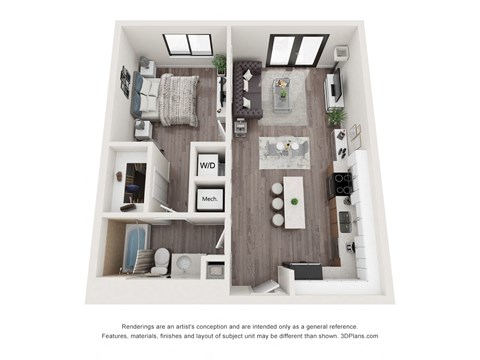 1 Bedroom 1 Bath Floor Plan at Bay Village1, Palmetto Bay, 33157