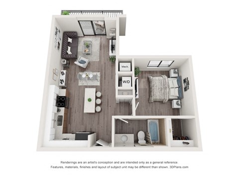 Asher 1 Bedroom 1 Bath Floor Plan at Bay Village1, Palmetto Bay