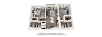 2 Bedroom 2 Bathroom Floor Plan at Bay Village1, Florida, 33157