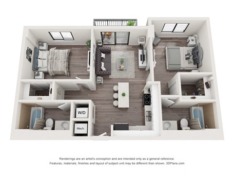 2 Bedroom 2 Bathroom Floor Plan at Bay Village1, Florida, 33157