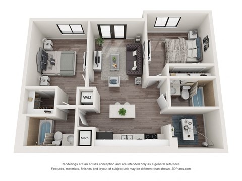 Baris 2 Bed 2 Bath Floor Plan at Bay Village1, Florida, 33157