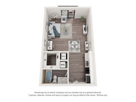 Studio Floor Plan at Bay Village1, Palmetto Bay, FL, 33157