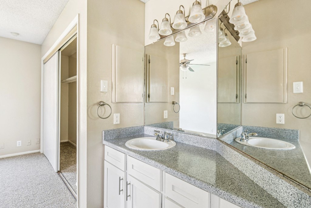 Luxurious in-room vanity at Bandera Crossing apartments in San Antonio, TX