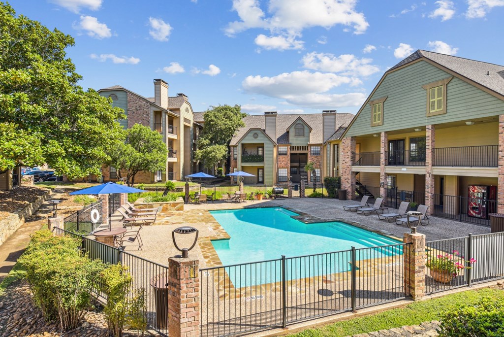 Resort-style pool at Bandera Crossing apartments in San Antonio, TX