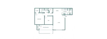 C floor plan 761sqft, 2 bed, 1 bath, at Bear Creek Crossing apartments in Houston, TX