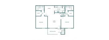 D floor plan, 922sqft, 2 bed, 2 bath, at Bear Creek Crossing apartments in Houston, TX