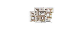 A 3D rendered apartment floor plan for Chapel Park's C1
