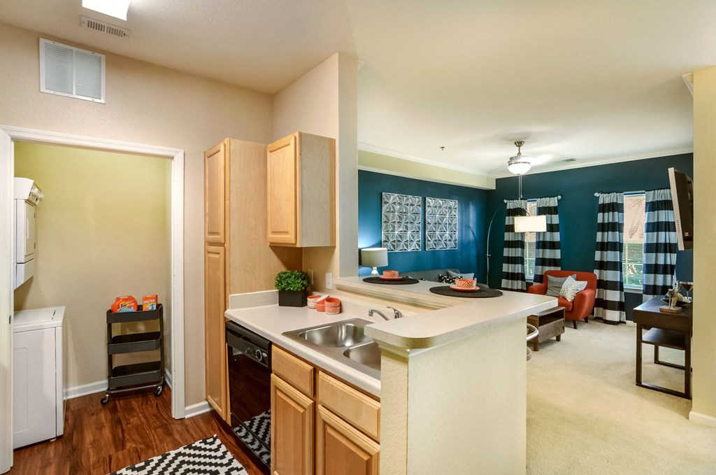 Furnished Kitchen and Living Room at Courthouse Square Apartments in Stafford, VA