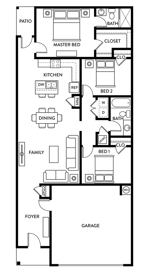 Elm - 3 Bedroom 2 Bath 1,341-1,401 Sq. Ft. Floor Plan at Beacon at Clinton Corners, Florida