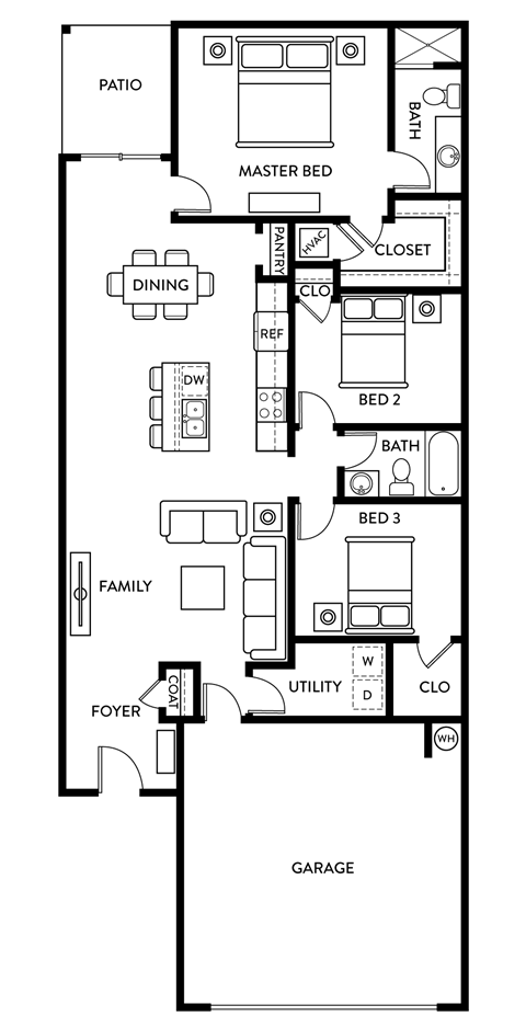 Oak - 3 Bedroom 2 Bath 1,386 Sq. Ft. Floor Plan at Beacon at Clinton Corners, Florida