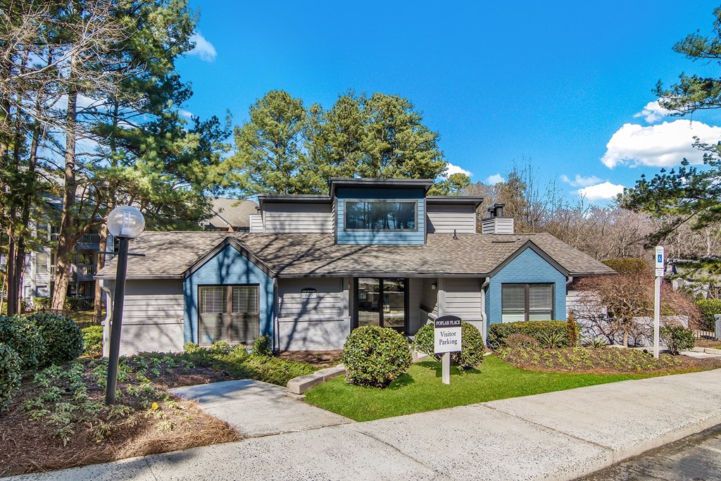 Clubhouse Exterior at Poplar Place Apartments in Carrboro, NC